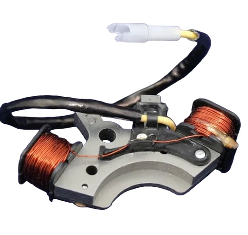 Electrical component with wires and connectors on a white background